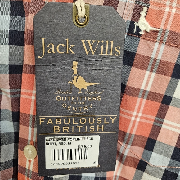 Jack Wills Plain Poplin Red White Shirt Long Sleeve Size Medium Brand NWT - Picture 2 of 10